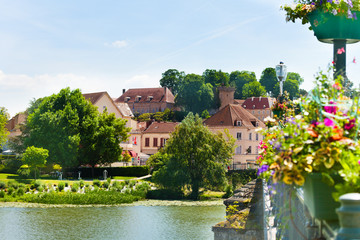 Gray town from Saone bridge, France