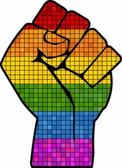 LGBT Protest Fist in mosaic - Illustration, 
Mosaic Gay Pride Fist,  
Fight for gay LGBT rights rainbow fist