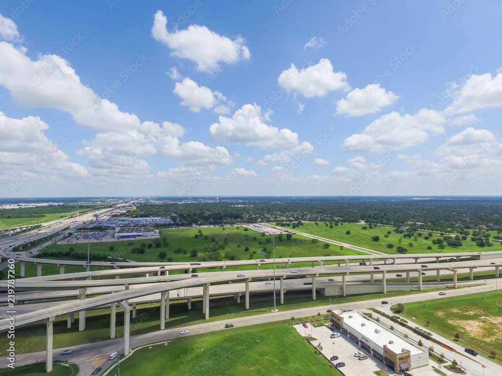 Horizontal aerial view Interstate 10 or Katy freeway massive ...