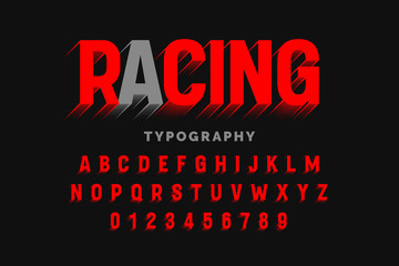 Motion effect font design, speedy style alphabet letters and numbers