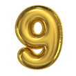 Golden balloon font 3d rendering, number 9