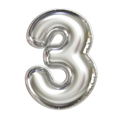 Sticker - Silver balloon font 3d rendering, number 3