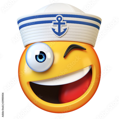 Sailor hat emoji isolated on white background, marine emoticon wearing