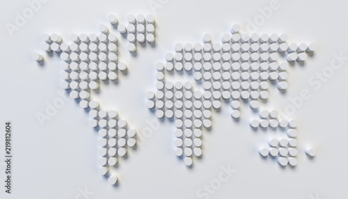 Fotomural World map wall sculpture, stylized world map made of the circular patterns, 3d r
