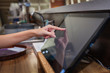 Touchscreen's cash register in the restaurant and commerce store