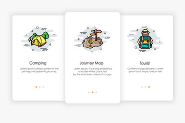 Wall Mural - Onboarding screens design in Travel concept. Modern and simplified vector illustration, Template for mobile apps.