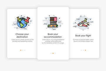Wall Mural - Onboarding screens design in Travel concept. Modern and simplified vector illustration, Template for mobile apps.