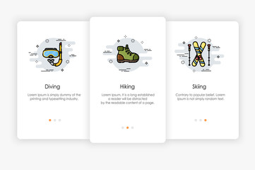 Wall Mural - Onboarding screens design in Travel concept. Modern and simplified vector illustration, Template for mobile apps.