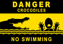 Wb24 WarnBanner - Sign: Danger Crocodiles - No Swimming - Crocodile With Open Mouth - People In Need - DIN A2 A3 A4 A5 A6 Poster - Yellow - Black Xxl E6539