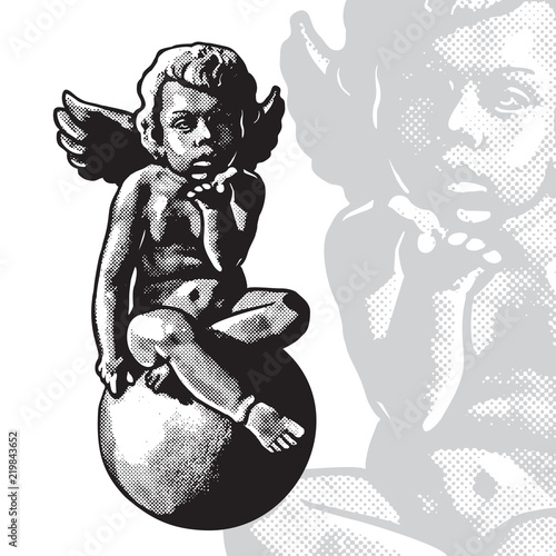 Boy Angel Cartoon Black And White