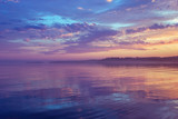 Fototapeta  - Misty Purple Seascape At Sunset In The White Nights Season