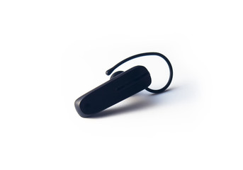 Black wireless headset for mobile phones and tablets.