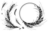 Fototapeta  - Rye, barley or wheat round frame or wreath on white background. Black and white hand drawn design for cooking, bakery, tags or labels. JPG include isolated path