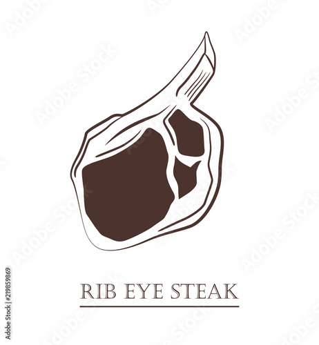 Download Rib Eye Steak Piece Of Meat Isolated On White Background Cut Of Beef On The Bone Black And White Hand Drawn Vector Illustration Icon Emblem Logo Element Stock Vector Adobe Stock