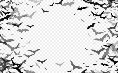 black silhouette of bats isolated on transparent background. halloween traditional design element. v