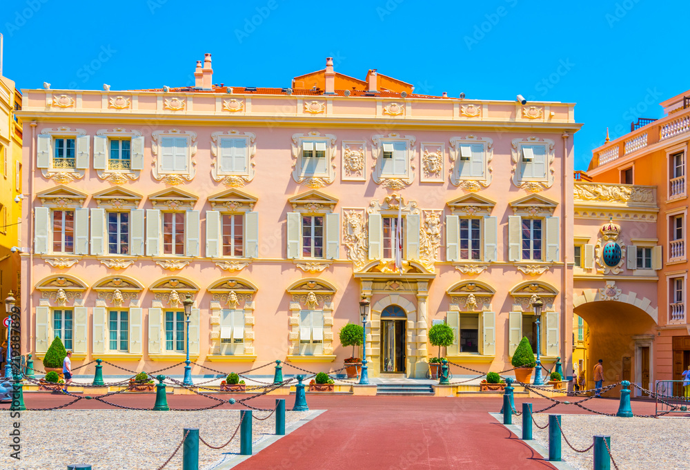 Historical buildings on Place du Palais in Monaco - obrazy, fototapety, plakaty 