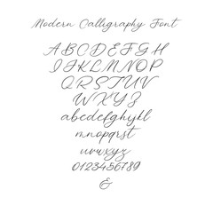 Wall Mural - Hand drawn typeface set isolated on white. Brush painted characters: lowercase and uppercase. Vector logo font. Typography alphabet for your designs: logo, typeface, card, wedding invitation. Isolated