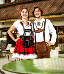 Bavarian people and bar background 