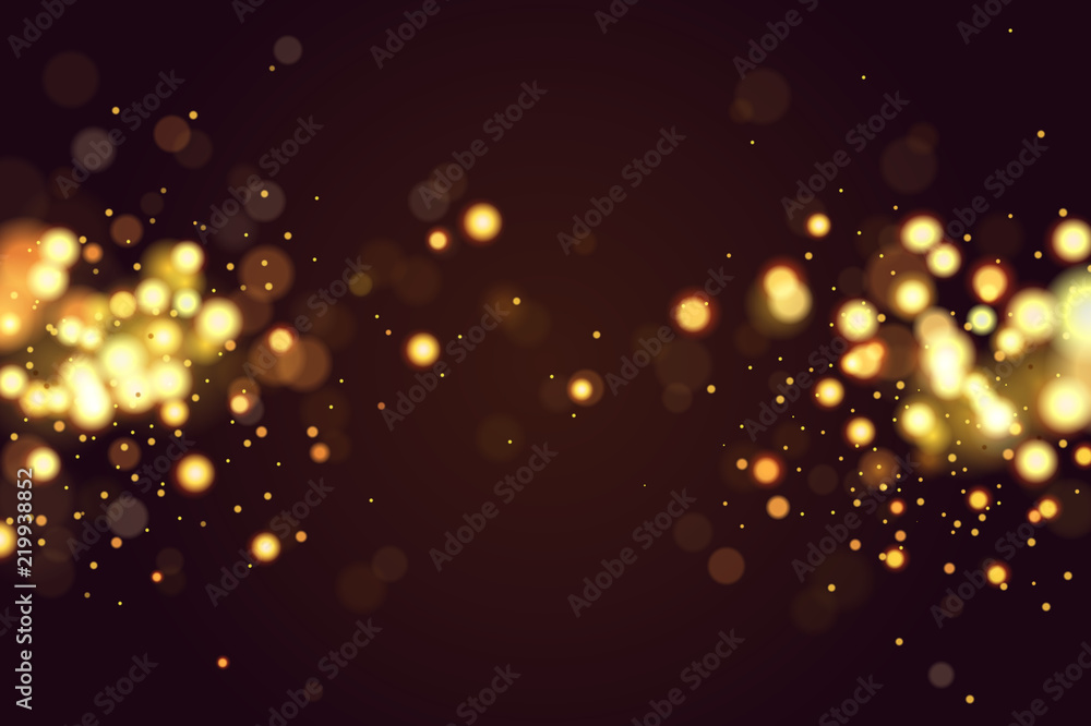 Abstract defocused circular golden bokeh sparkle glitter lights background. Magic christmas background. Elegant, shiny, metallic gold background. EPS 10. - obrazy, fototapety, plakaty 