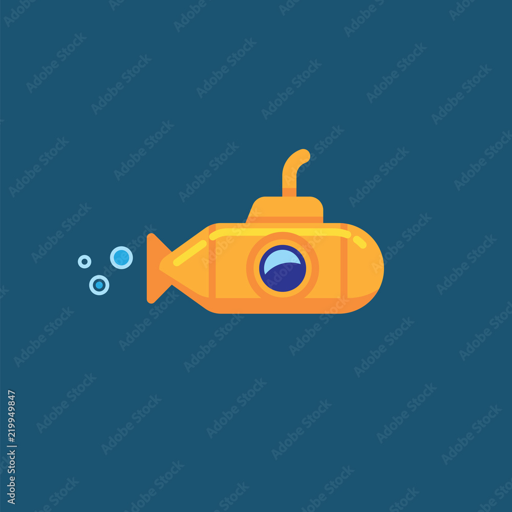 Yellow submarine underwater in sea water. Vector illustration yellow ...