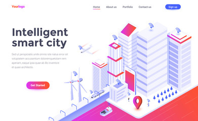 Flat color Modern Isometric Concept Illustration - Intelligent smart city