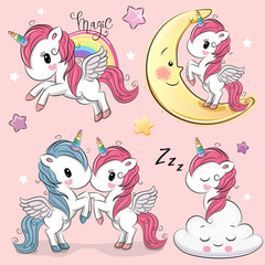 Wall Mural - set of cute cartoon unicorns