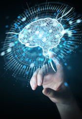 Aufkleber - Businesswoman using digital artificial intelligence icon hologram 3D rendering