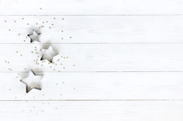 Wall Mural - Tender white wooden background with star shapes