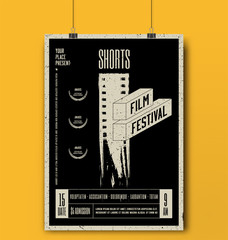 Shorts Film Festival Template. Movie Poster Mockup. Vector illustration.