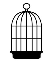 Black Silhouette. Bird Cage Icon. Flat Vector Illustration Isolated On White Background