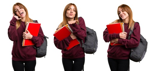 Canvas Print - Set of Student woman sending a kiss