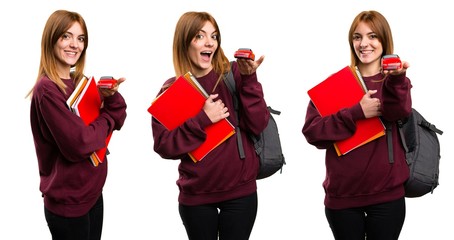 Canvas Print - Set of Student woman holding little car