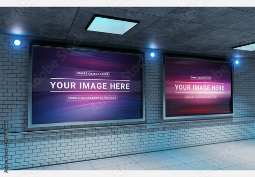 Download Two Billboards In Underground Subway Station Mockup Stock Template Adobe Stock