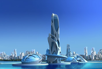 Futuristic city architecture for fantasy and science fiction illustrations