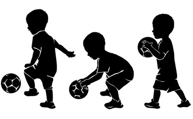 Wall Mural - Silhouette little kid soccer player with ball