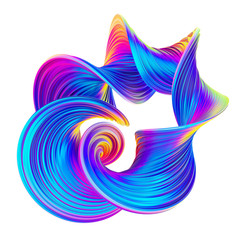 Wall Mural - 3D abstract twisted shape fluid design in trendy holographic neon colors