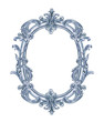 Silver oval frame of baroque, watercolor picture on white background, isolated.