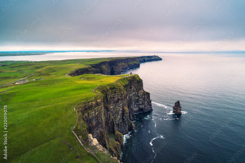 Aerial view of the scenic Cliffs of Moher in Ireland - obrazy, fototapety, plakaty 