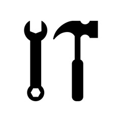 Wall Mural - Wrench and hammer silhouette black icons. Wrench and hammer hardware tools icon set.