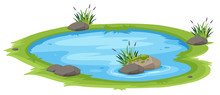 A Natural Pond On White Background