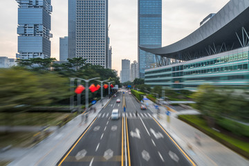 busy urban traffic of shenzhen downtown district in china