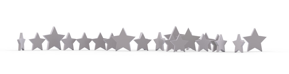 Group of silver stars isolated on white background. 3D rendering.