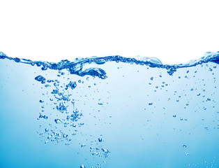  water with splash and air bubbles on white background