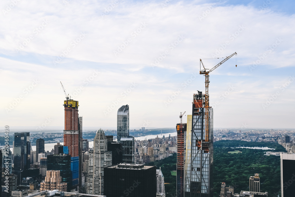 Aerial view at sunset of New York City