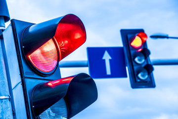 Traffic lights over urban intersection