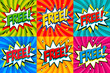 © mspoint - Free - Comic book style stickers. Free banners in pop art comic style. Color summer banners in pop art style Ideal for web. Decorative backgrounds with bomb explosive.