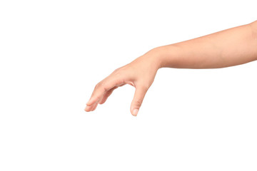 woman hand holding items isolated on white background