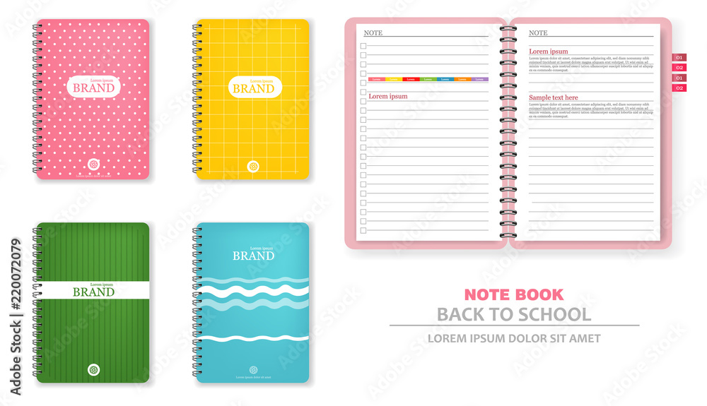 Colorful note books Vector realistic. 3d detailed illustrations - obrazy, fototapety, plakaty 
