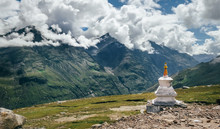 Ritual Buddhist Stupa On Rohtang La Mountain Pass In Indian Himalaya