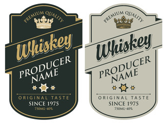Wall Mural - set of two vector labels for whiskey premium quality in the figured frame with crown and calligraphi